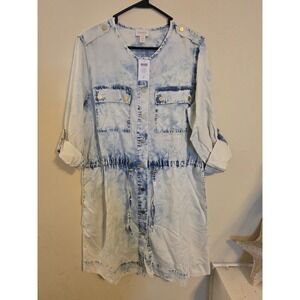Chico's Sz 2(12) Dynamic Denim Jacket/Dress Light Snowbird‎ Cinch Waist Retro